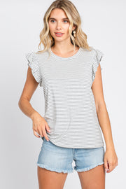 Grey Striped Flutter Sleeve Top