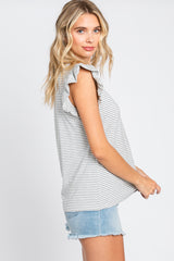 Grey Striped Flutter Sleeve Top