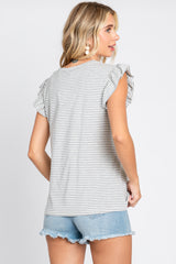 Grey Striped Flutter Sleeve Top