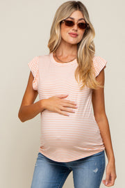 Coral Striped Flutter Sleeve Maternity Top