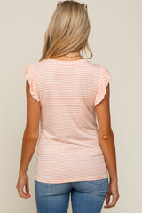 Coral Striped Flutter Sleeve Maternity Top