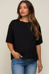 Black Basic Rolled Short Sleeve Maternity T-Shirt