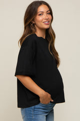 Black Basic Rolled Short Sleeve Maternity T-Shirt