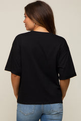 Black Basic Rolled Short Sleeve Maternity T-Shirt