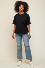 Black Basic Rolled Short Sleeve Maternity T-Shirt