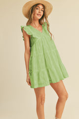 Green Eyelet Babydoll Mini Dress