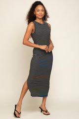 Black Striped Sleeveless Maternity Midi Dress