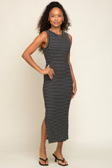 Black Striped Sleeveless Midi Dress