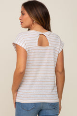 Beige Striped Cutout Back Maternity Top