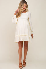 Cream Lace Embroidered Square Neck Maternity Dress