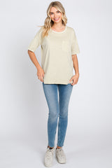 Beige Raw Hem Front Pocket T-Shirt