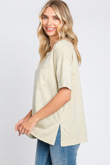 Beige Raw Hem Front Pocket T-Shirt