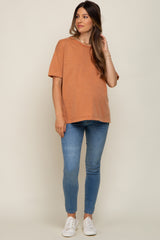 Rust Raw Hem Front Pocket Maternity T-Shirt