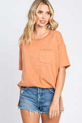 Rust Raw Hem Front Pocket T-Shirt