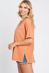 Rust Raw Hem Front Pocket T-Shirt