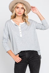 Grey Striped Button Front Long Sleeve Maternity Top