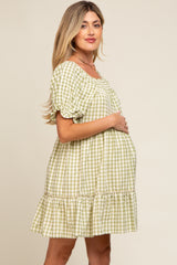 Sage Gingham Tiered Maternity Dress