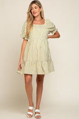 Sage Gingham Tiered Maternity Dress