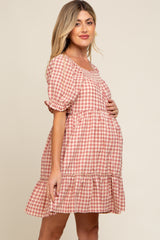 Mauve Gingham Tiered Maternity Dress