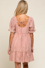 Mauve Gingham Tiered Maternity Dress