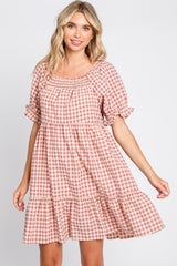 Mauve Gingham Tiered Maternity Dress