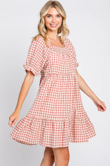 Mauve Gingham Tiered Dress