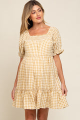 Yellow Gingham Tiered Maternity Dress