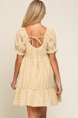 Yellow Gingham Tiered Maternity Dress