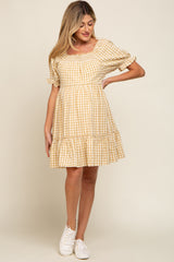 Yellow Gingham Tiered Maternity Dress