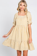 Yellow Gingham Tiered Maternity Dress