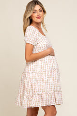 Mauve Printed Tiered Ruffle Accent Maternity Dress