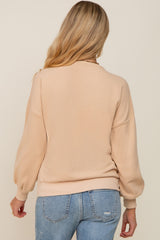 Beige Split V-Neck Long Sleeve Maternity Sweatshirt