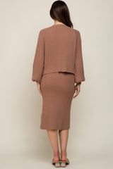 Taupe Ribbed Midi Dress and Cardigan Maternity Set