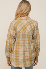 Gold Plaid Button Up Raw Edge Maternity Flannel Top