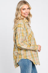 Gold Plaid Button Up Raw Edge Flannel Top