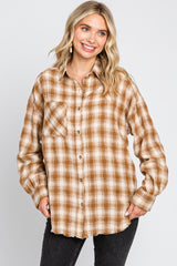 Mocha Plaid Button Up Raw Edge Flannel Top