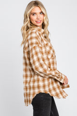 Mocha Plaid Button Up Raw Edge Flannel Top