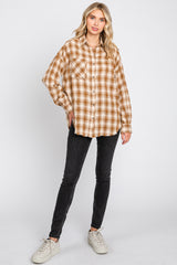 Mocha Plaid Button Up Raw Edge Flannel Top