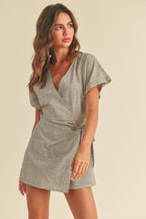 Black Grid Pattern Tied Romper