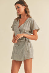 Black Grid Pattern Tied Romper