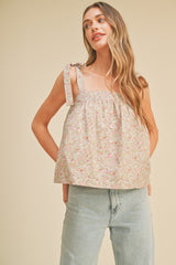 Dusty Pink Floral Button Down Tie Strap Tank