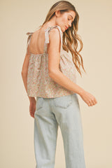 Dusty Pink Floral Button Down Tie Strap Tank