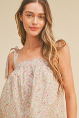 Dusty Pink Floral Button Down Tie Strap Tank