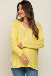 Yellow Chunky Knit Side Slit Maternity Sweater