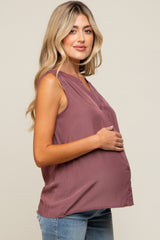 Mauve Sleeveless Front Button Maternity Top