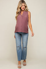 Mauve Sleeveless Front Button Maternity Top