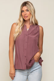 Mauve Sleeveless Front Button Top