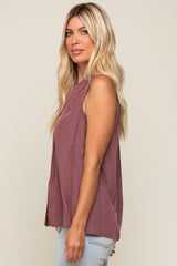 Mauve Sleeveless Front Button Top