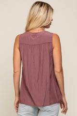 Mauve Sleeveless Front Button Top