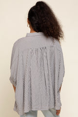 Black Striped Dolman Button Down Top